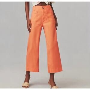 Maeve By Anthropologie The Colette Linen Blend Wide Leg Pants Coral Women's 27